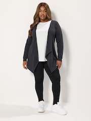Yours Curve Grey Cut & Sew Waterfall Cardigan - Image 2 of 5