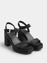 Yours Curve Black Extra Wide Fit Platform Diamante Sandals - Image 3 of 5