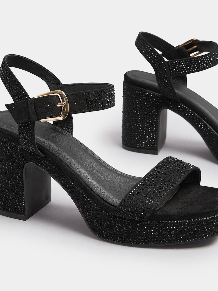 Yours Curve Black Extra Wide Fit Platform Diamante Sandals - Image 5 of 5