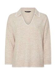 Yours Curve Pink Collared Tipped Jumper - Image 5 of 5