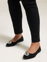 Yours Curve Black Extra Wide Fit Flat Point Diamante Pumps - Image 3 of 7
