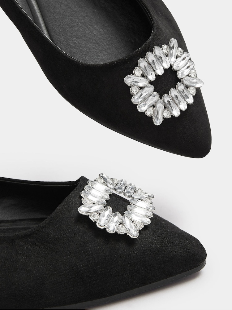 Yours Curve Black Extra Wide Fit Flat Point Diamante Pumps - Image 7 of 7