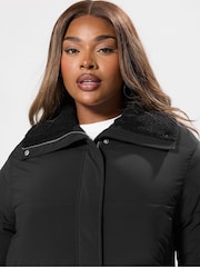 Yours Curve Black Funnel Neck Midi Coat - Image 4 of 5