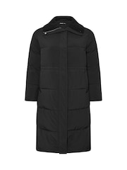 Yours Curve Black Funnel Neck Midi Coat - Image 5 of 5