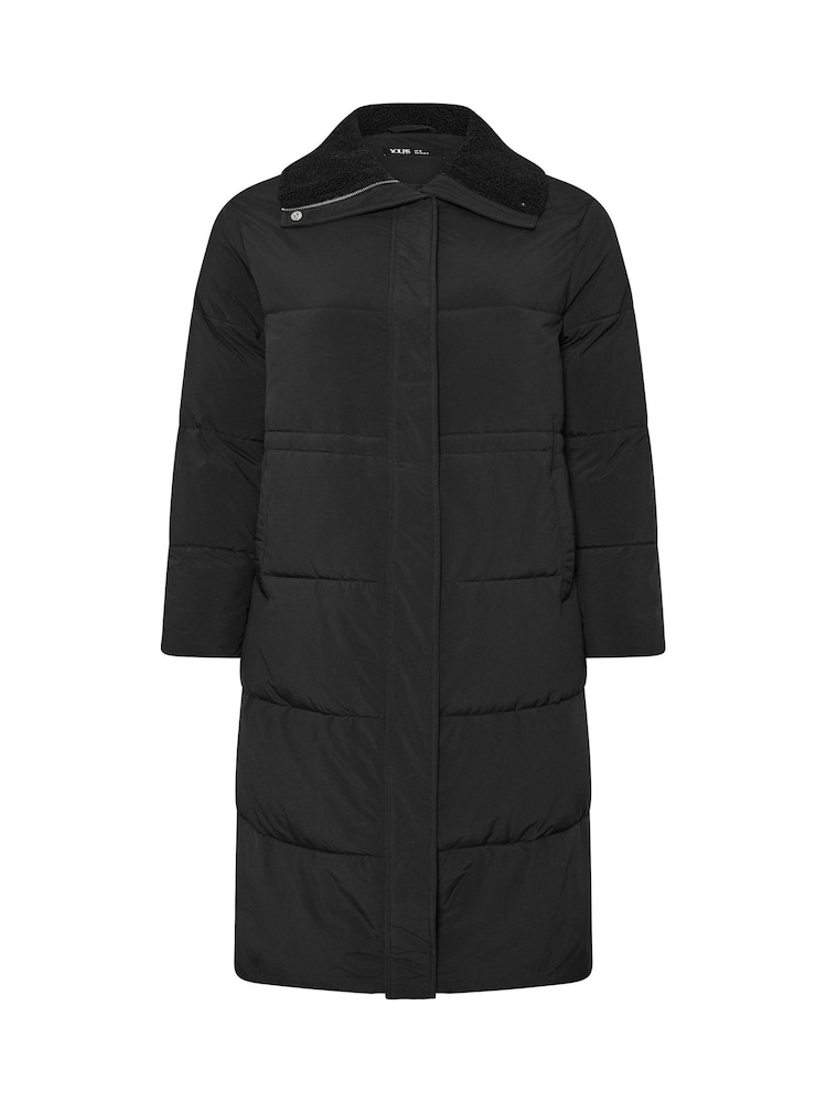 Yours Curve Black Funnel Neck Midi Coat - Image 5 of 5 Yours Curve Black Funnel Neck Midi Coat - Image 5 of 5