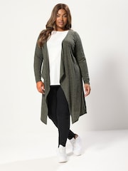 Yours Curve Green Cut & Sew Waterfall Midaxi Cardigan - Image 1 of 5
