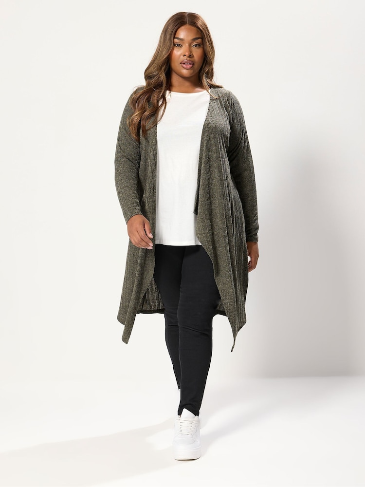 Yours Curve Green Cut & Sew Waterfall Midaxi Cardigan - Image 2 of 5
