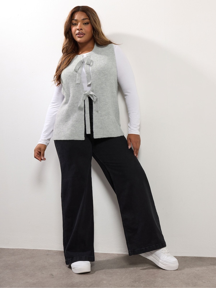 Yours Curve Grey Double Tie Vest Jumper - Image 2 of 5