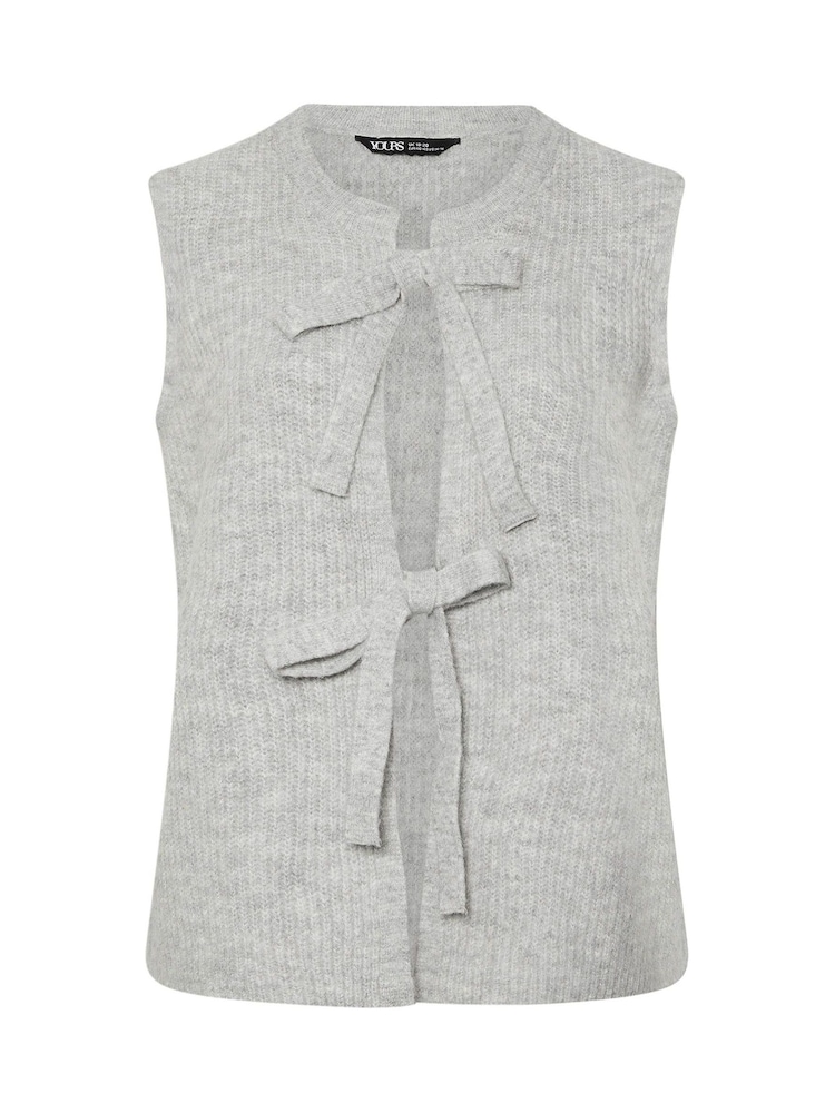 Yours Curve Grey Double Tie Vest Jumper - Image 5 of 5