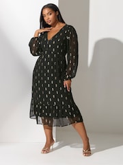 Yours Curve Black London Sequin Boho Smock Dress - Image 1 of 5