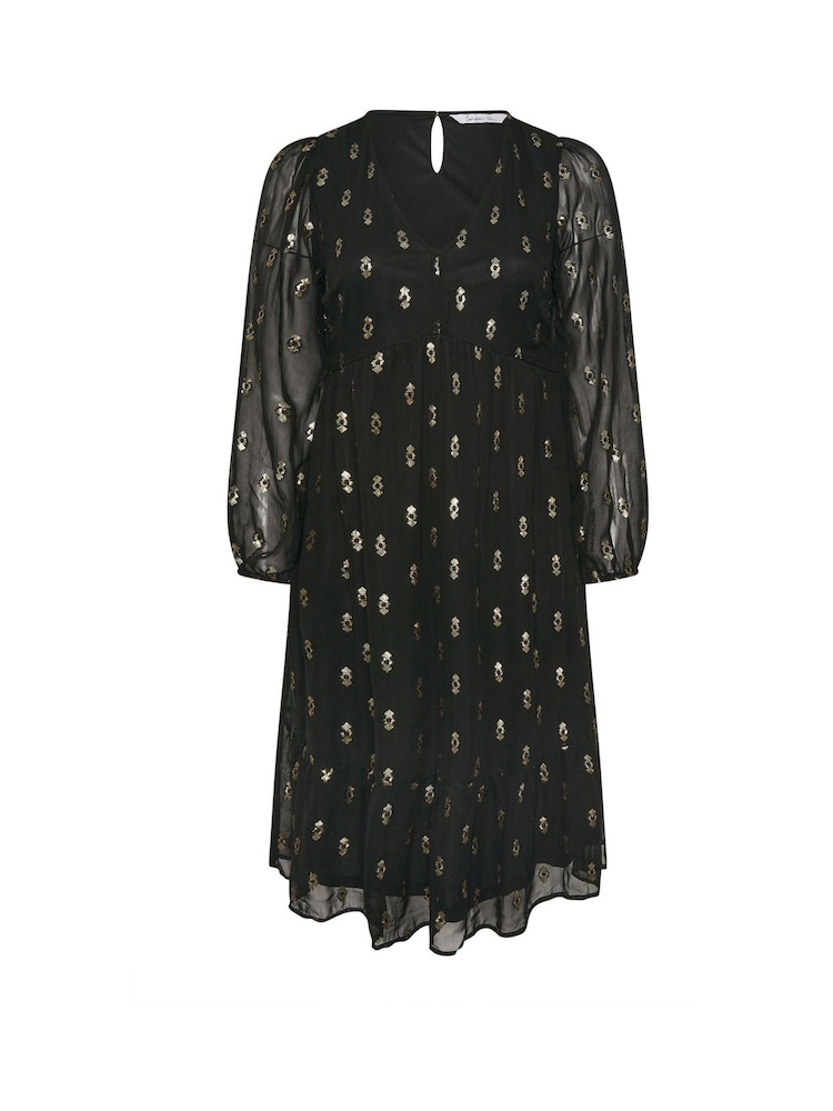 Yours Curve Black London Sequin Boho Smock Dress - Image 5 of 5