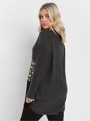Yours Curve Grey Leopard Print Colourblock Jumper - Image 2 of 5