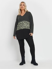 Yours Curve Grey Leopard Print Colourblock Jumper - Image 3 of 5