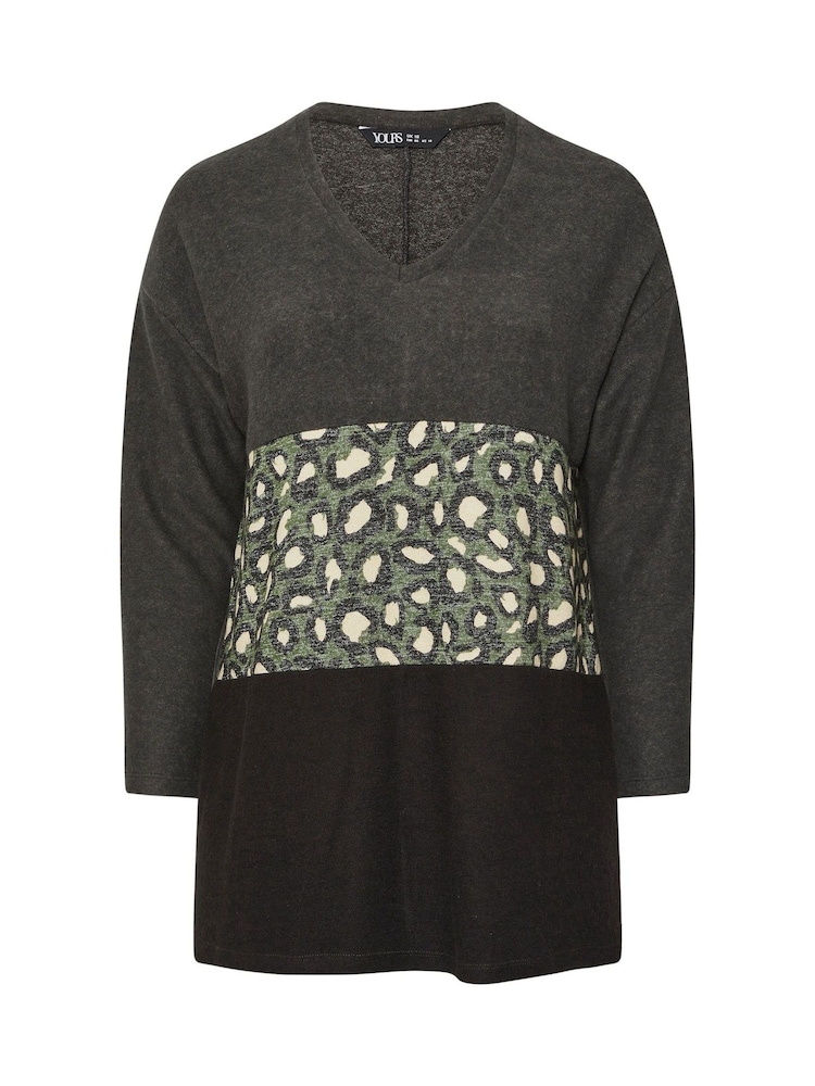 Yours Curve Grey Leopard Print Colourblock Jumper - Image 5 of 5 Yours Curve Grey Leopard Print Colourblock Jumper - Image 5 of 5