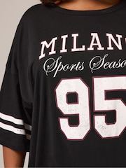 Yours Curve Black Placement Varsity 95 Boxy T-Shirt - Image 4 of 5