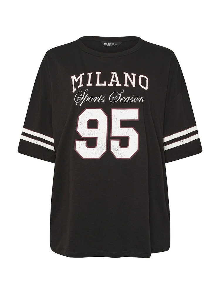 Yours Curve Black Placement Varsity 95 Boxy T-Shirt - Image 5 of 5 Yours Curve Black Placement Varsity 95 Boxy T-Shirt - Image 5 of 5