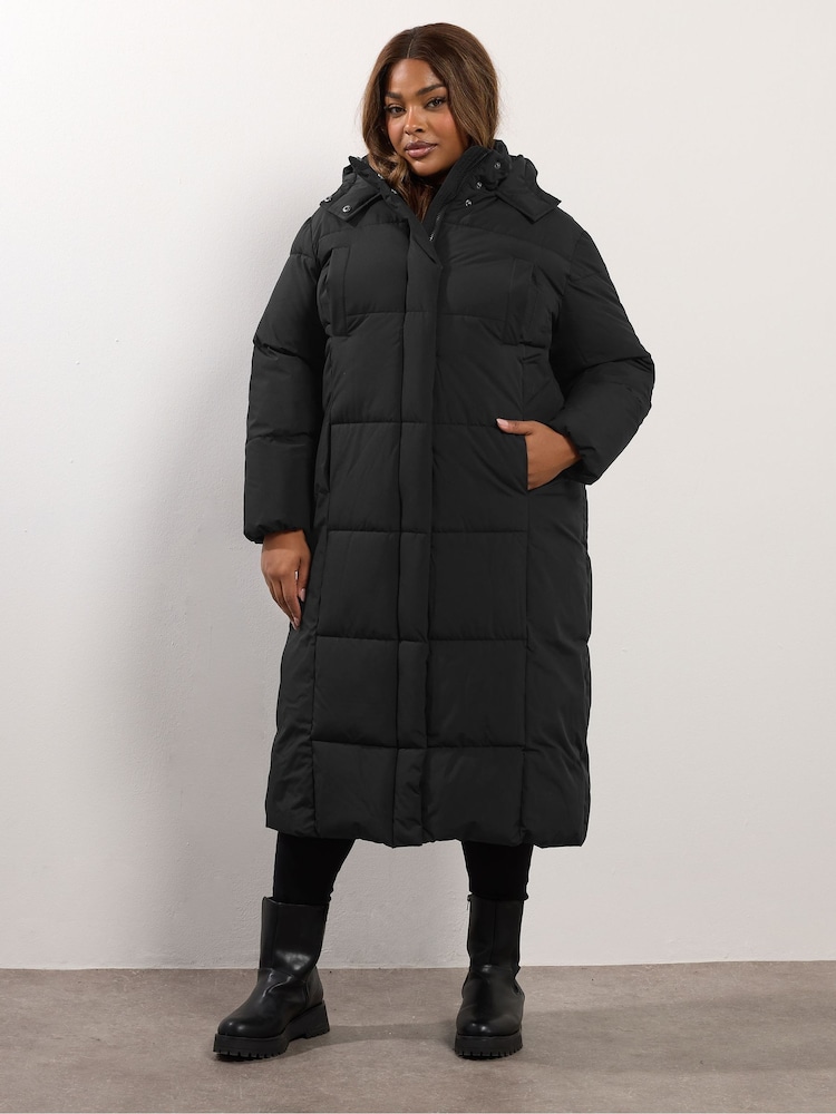Yours Curve Black Midaxi Borg Padded Coat - Image 2 of 5 Yours Curve Black Midaxi Borg Padded Coat - Image 2 of 5