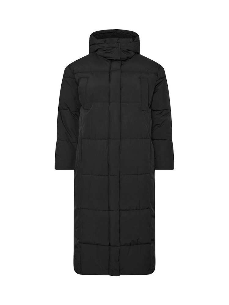Yours Curve Black Midaxi Borg Padded Coat - Image 5 of 5