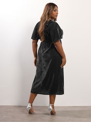 Yours Curve Black Party Velvet Maxi Bow Dress - Image 2 of 5
