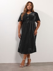 Yours Curve Black Party Velvet Maxi Bow Dress - Image 3 of 5