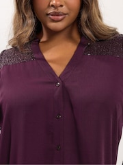 Yours Curve Purple Party Studded Sequin Notchneck Blouse - Image 4 of 5