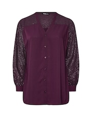 Yours Curve Purple Party Studded Sequin Notchneck Blouse - Image 5 of 5