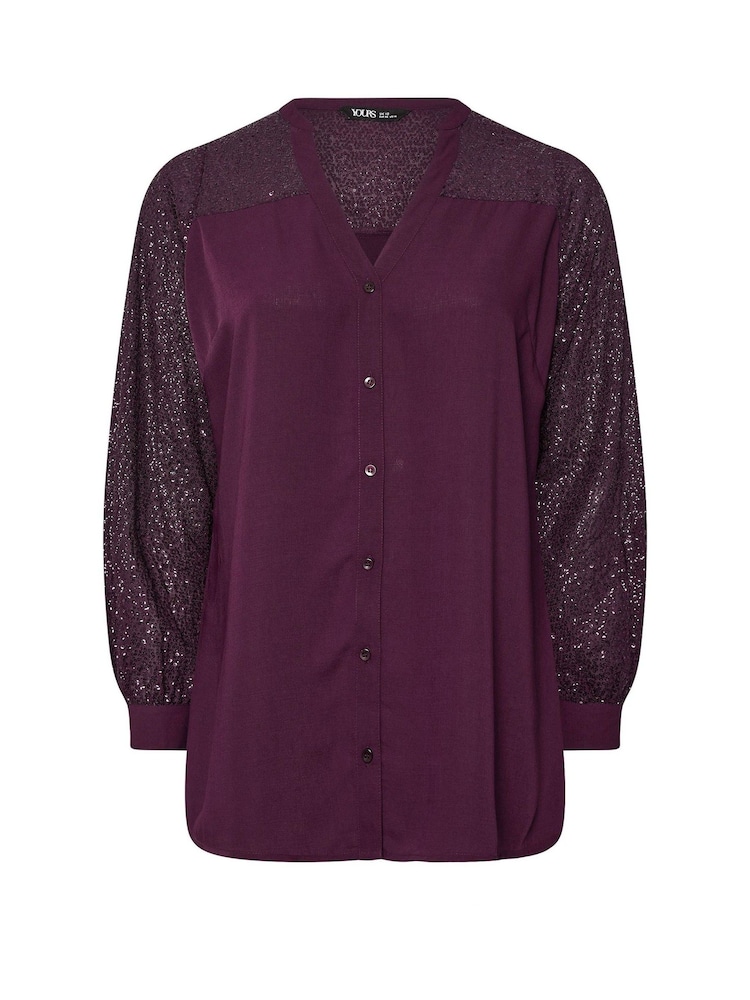 Yours Curve Purple Party Studded Sequin Notchneck Blouse - Image 5 of 5