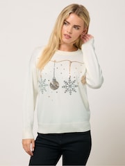 M&Co White Petite Sequin Bauble Jumper - Image 1 of 5
