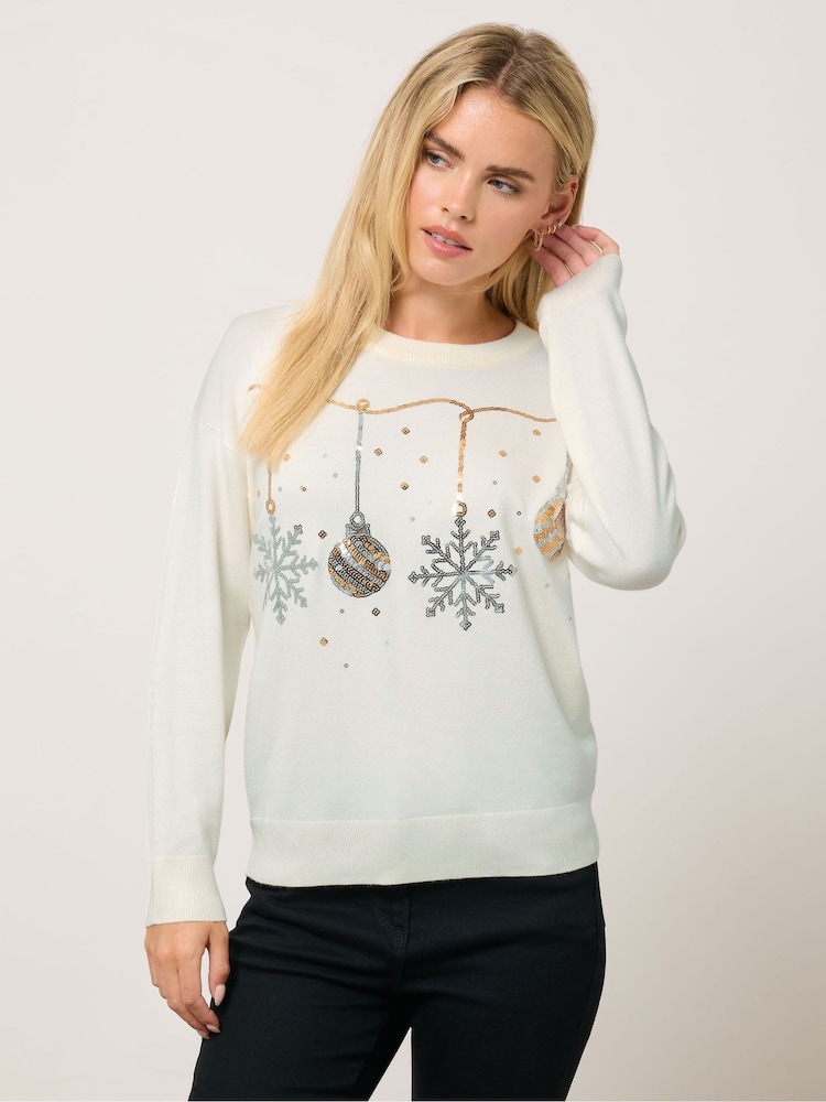M&Co White Petite Sequin Bauble Jumper - Image 1 of 5