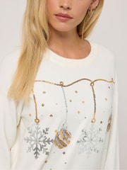 M&Co White Petite Sequin Bauble Jumper - Image 4 of 5