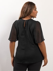 Yours Curve Black Party Diamante Trickle Blouse - Image 2 of 5