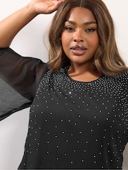 Yours Curve Black Party Diamante Trickle Blouse - Image 3 of 5