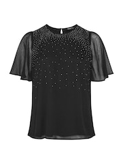 Yours Curve Black Party Diamante Trickle Blouse - Image 5 of 5