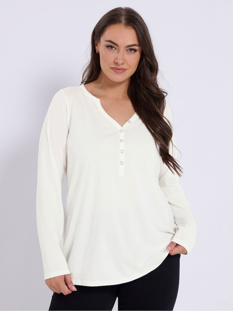 Yours Curve White Open Neckline Henley Top - Image 1 of 5