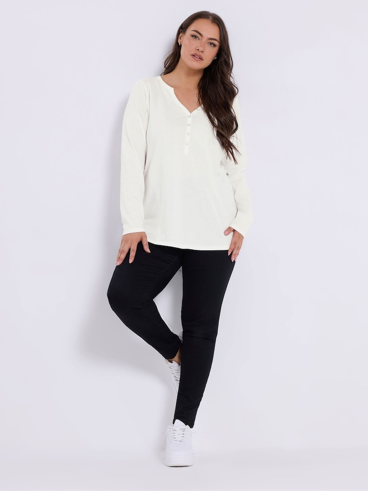 Yours Curve White Open Neckline Henley Top - Image 2 of 5