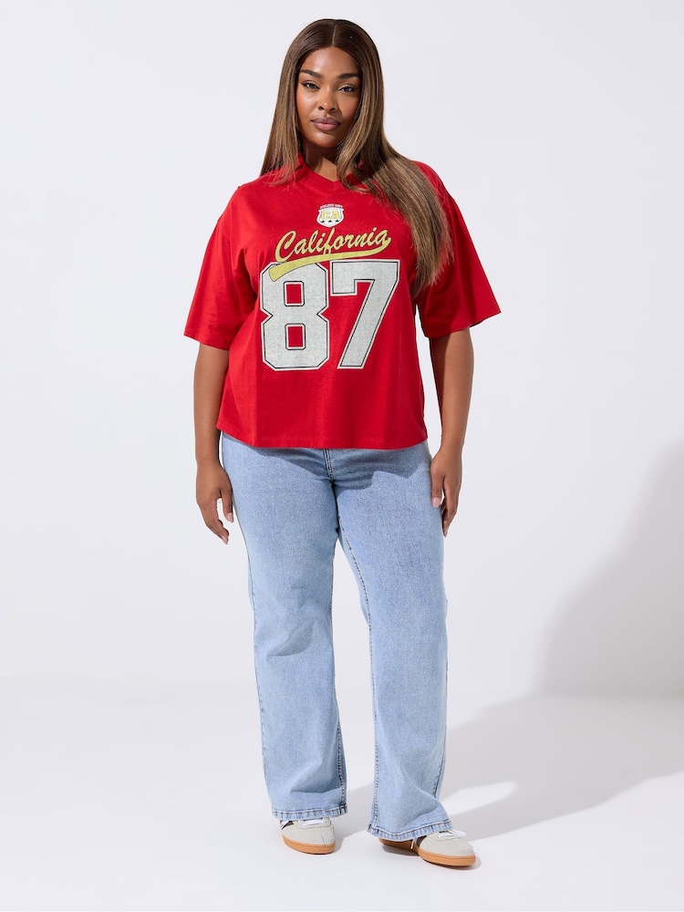 Yours Curve Red Limited Rugby Collar  Varsity T-Shirt - Image 2 of 5