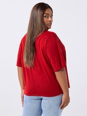 Yours Curve Red Limited Rugby Collar  Varsity T-Shirt - Image 3 of 5