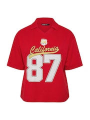 Yours Curve Red Limited Rugby Collar  Varsity T-Shirt - Image 5 of 5