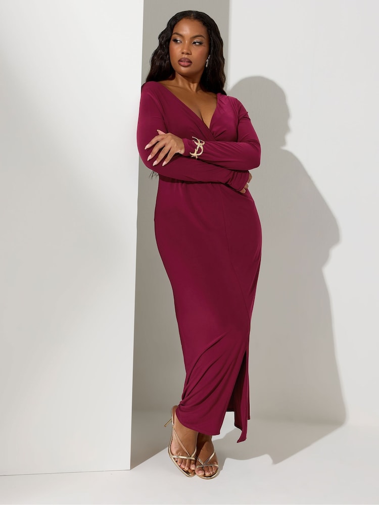 Vermelho - Yours Curve London Long Sleeve Knot Maxi Dress - Imagem 1 de 5