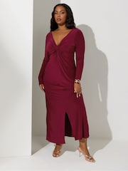 Vermelho - Yours Curve London Long Sleeve Knot Maxi Dress - Imagem 2 de 5