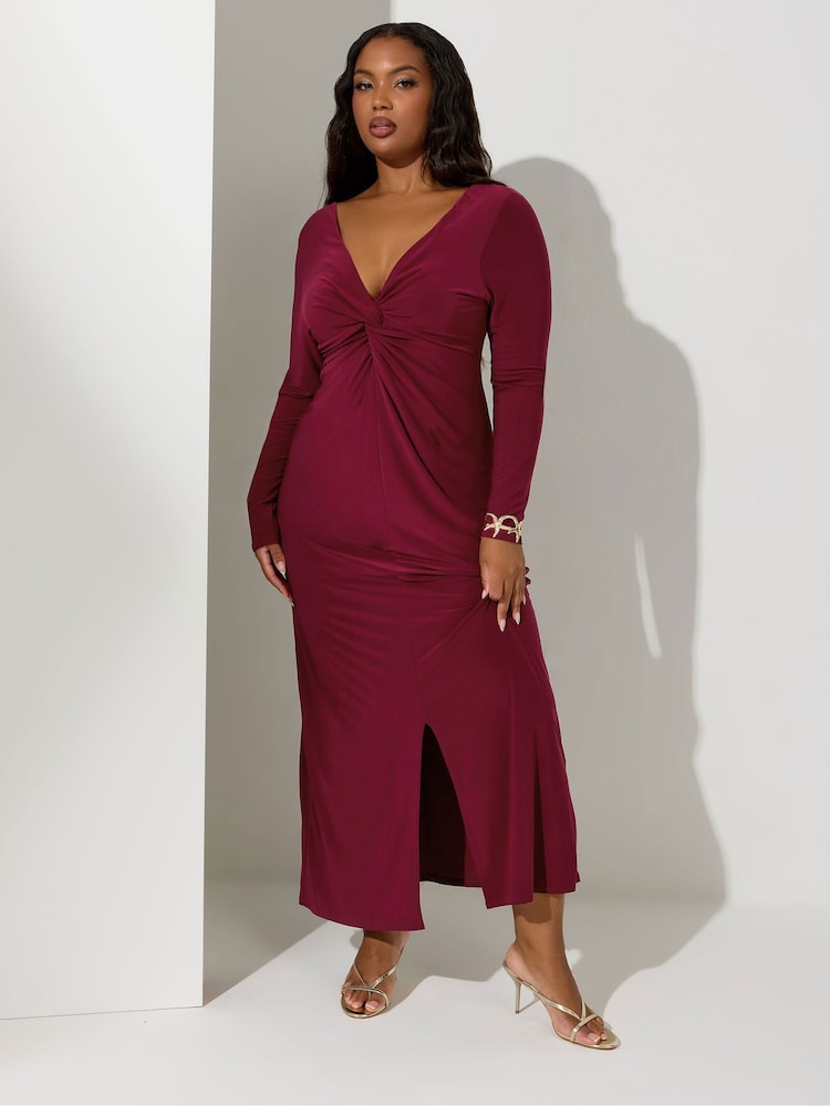 Vermelho - Yours Curve London Long Sleeve Knot Maxi Dress - Imagem 2 de 5