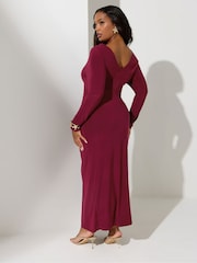 Vermelho - Yours Curve London Long Sleeve Knot Maxi Dress - Imagem 3 de 5