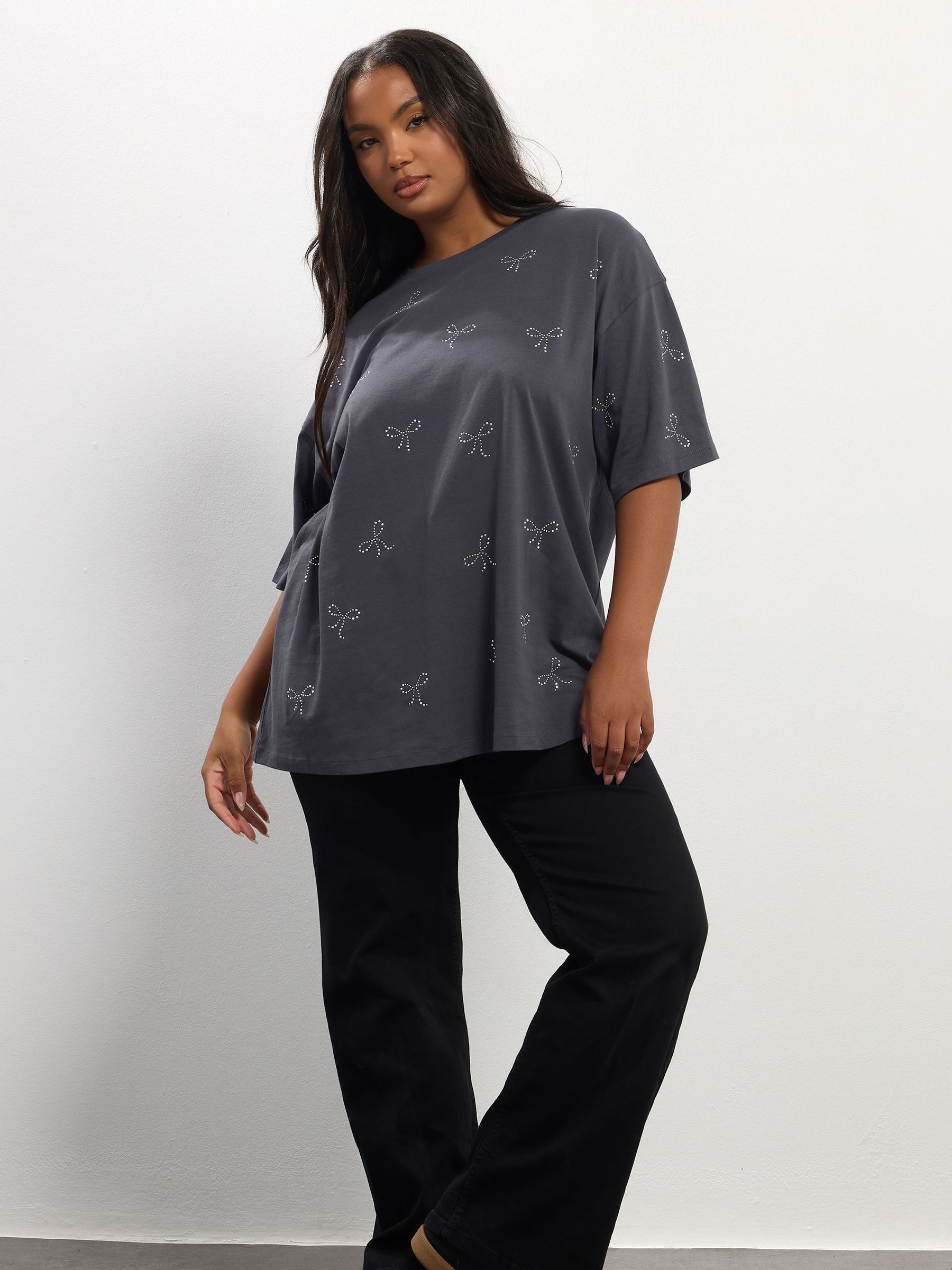 Buy Yours Curve Grey Oversized Studded T-Shirt from Next USA