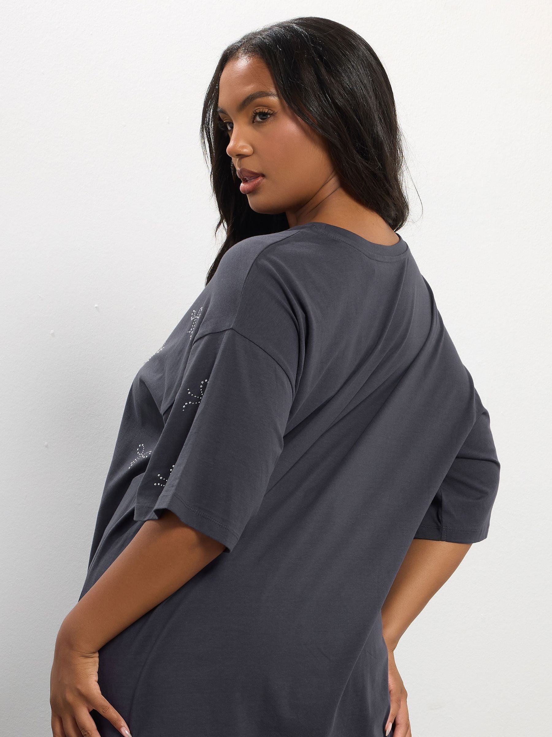 Buy Yours Curve Grey Oversized Studded T-Shirt from Next USA