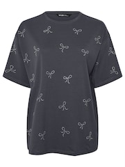 Yours Curve Grey Oversized Studded T-Shirt - Image 4 of 5