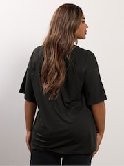 Yours Curve Black Oversized Studded T-Shirt - Image 3 of 5