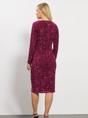 M&Co Red Petite Sequin Velvet Gathered Dress - Image 3 of 5