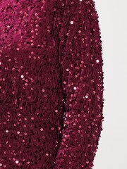 M&Co Red Petite Sequin Velvet Gathered Dress - Image 4 of 5