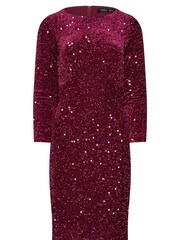 M&Co Red Petite Sequin Velvet Gathered Dress - Image 5 of 5