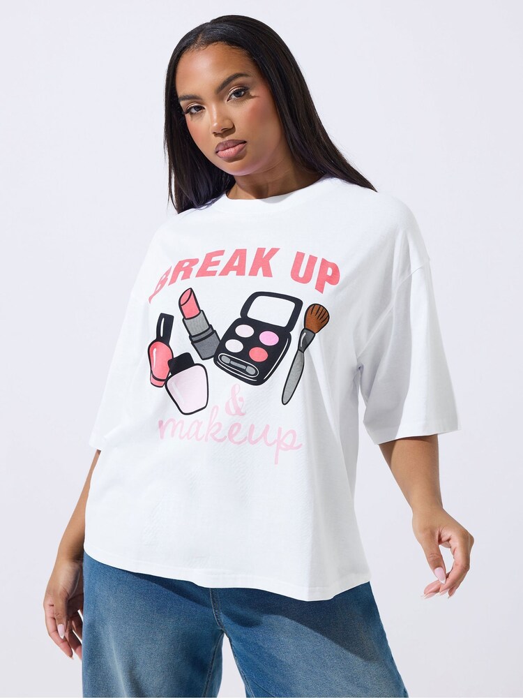 Yours Curve White Limited Makeup T-Shirt - Image 1 of 5 Yours Curve White Limited Makeup T-Shirt - Image 1 of 5